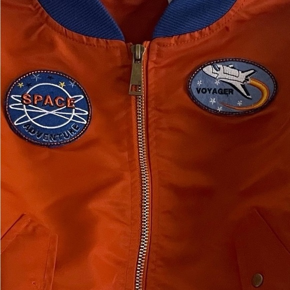 Blueberi Boulevard Orange and Blue Space Bomber Jacket - Picture 3 of 4